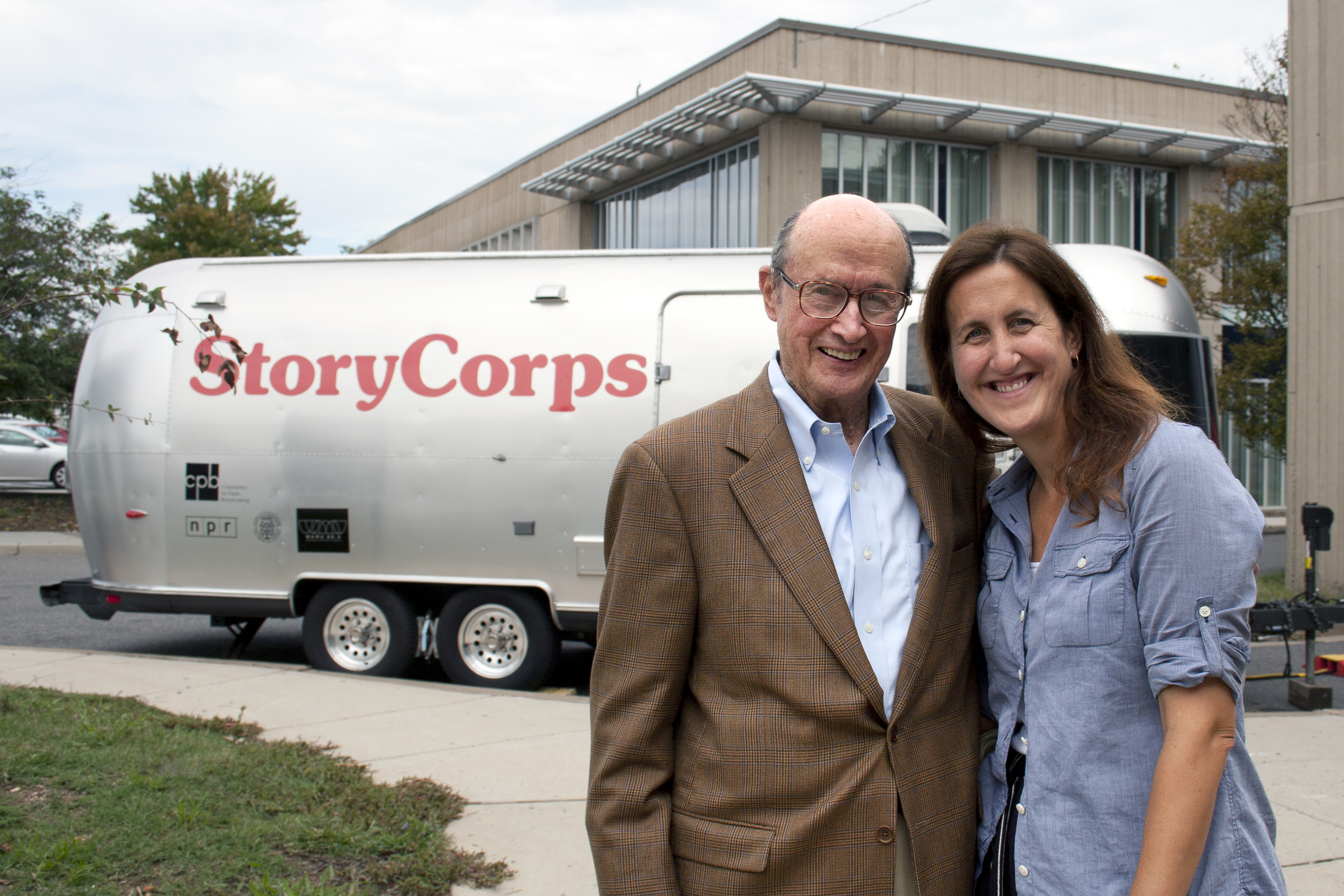 Following his interview session, Norton Bernstein, left, shares a smile with his daughter, Liz Norton.