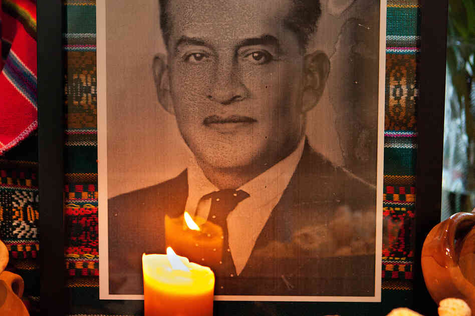 Photographs: Images of loved ones who have died are placed on the altar. This photograph shows Teodomiro Nrquiola; his great-grand son, Luis Alipaz, placed it on an altar at the Smithsonian's National Museum of the American Indian. Photographs: Images of loved ones who have died are placed on the altar. This photograph shows Teodomiro Nrquiola; his great-grand son, Luis Alipaz, placed it on an altar at the Smithsonian's National Museum of the American Indian.