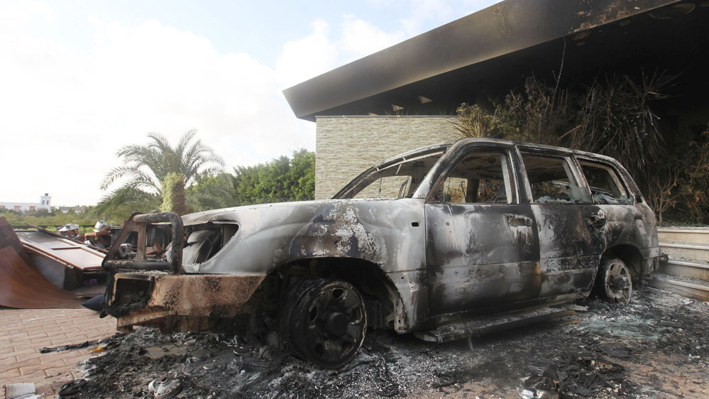 A burned vehicle outside the U.S. consulate in Benghazi, Libya, after the Sept. 11 attack.