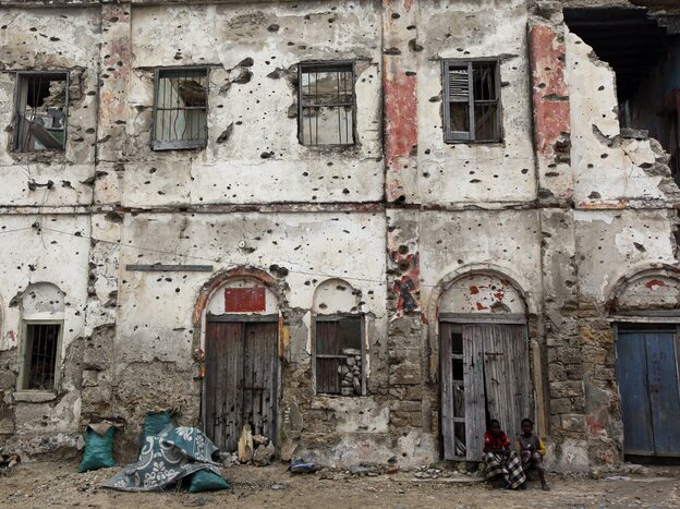 This building, like many others in Mogadishu, has been gutted by years of street fighting. Rebuilding will be a massive undertaking, but construction companies are returning.
