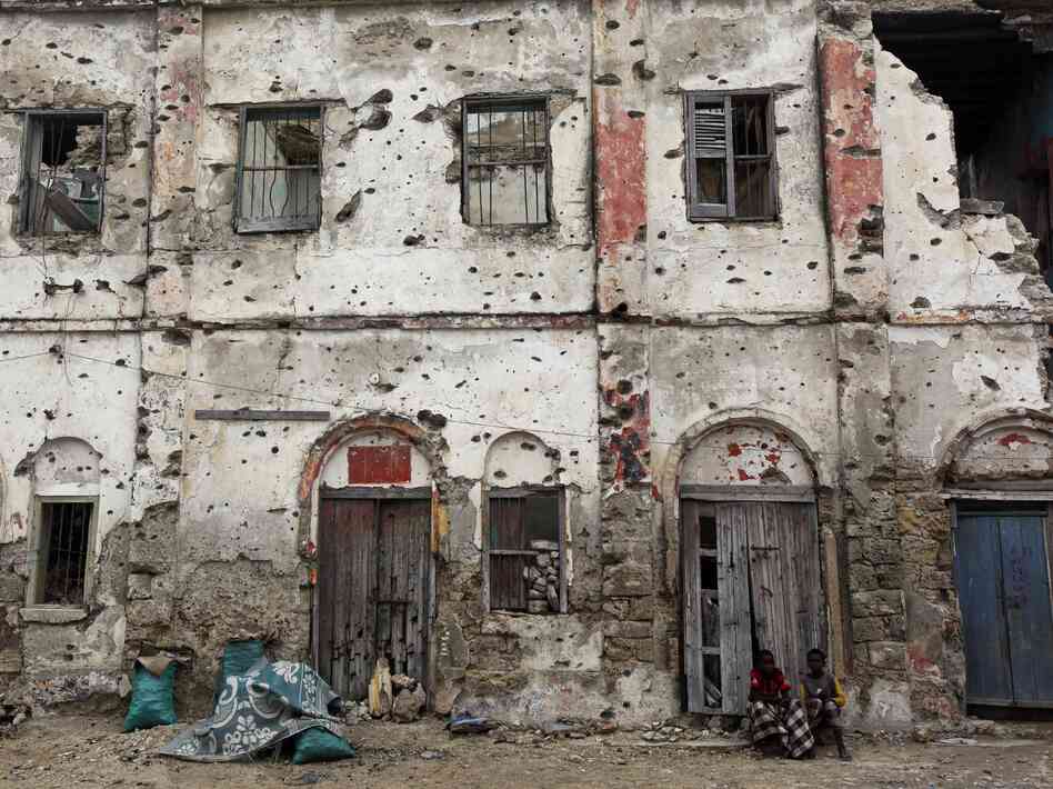 This building, like many others in Mogadishu, has been gutted by years of street fighting. Rebuilding will be a massive undertaking, but construction companies are returning.