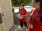 Culinary Union members Emilia Cabrera (left) and Dallany Santos canvass in Las Vegas for the union's get-out-the-vote effort for President Obama. Culinary Union members Emilia Cabrera (left) and Dallany Santos canvass in Las Vegas for the union's get-out-the-vote effort for President Obama.
