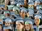 Barnard College graduates listen to President Barack Obama at commencement ceremonies on May 14, 2012.