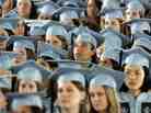 Barnard College graduates listen to President Barack Obama at commencement ceremonies on May 14, 2012.