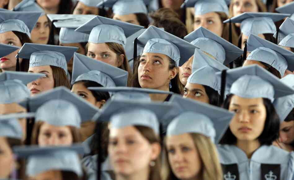 Barnard College graduates listen to President Barack Obama at commencement ceremonies on May 14, 2012.