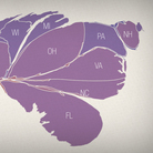 A map of the United States, where state size reflects outside ad spending in the presidential contest.