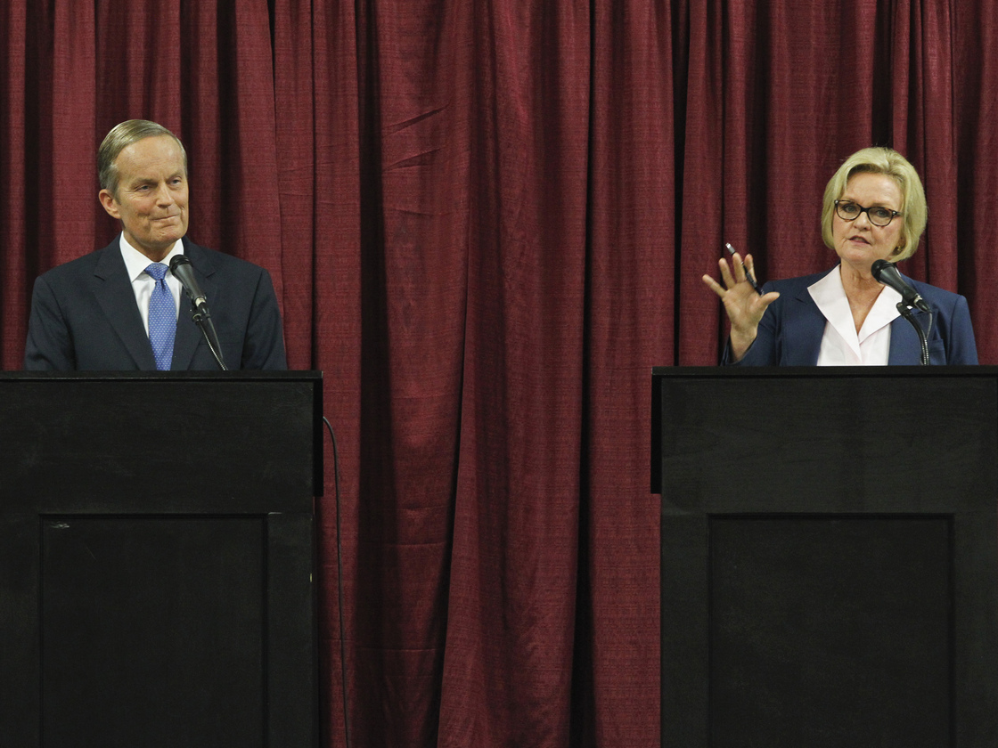 Missouri Senate candidates Republican Todd Akin and incumbent Democratic Sen. Claire McCaskill debate in Columbia, Mo., on Sept. 21.