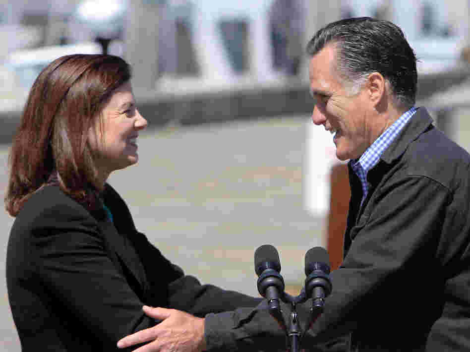 Sen. Kelly Ayotte, R-N.H., campaigns with Mitt Romney in Portsmouth, N.H., on April 30.