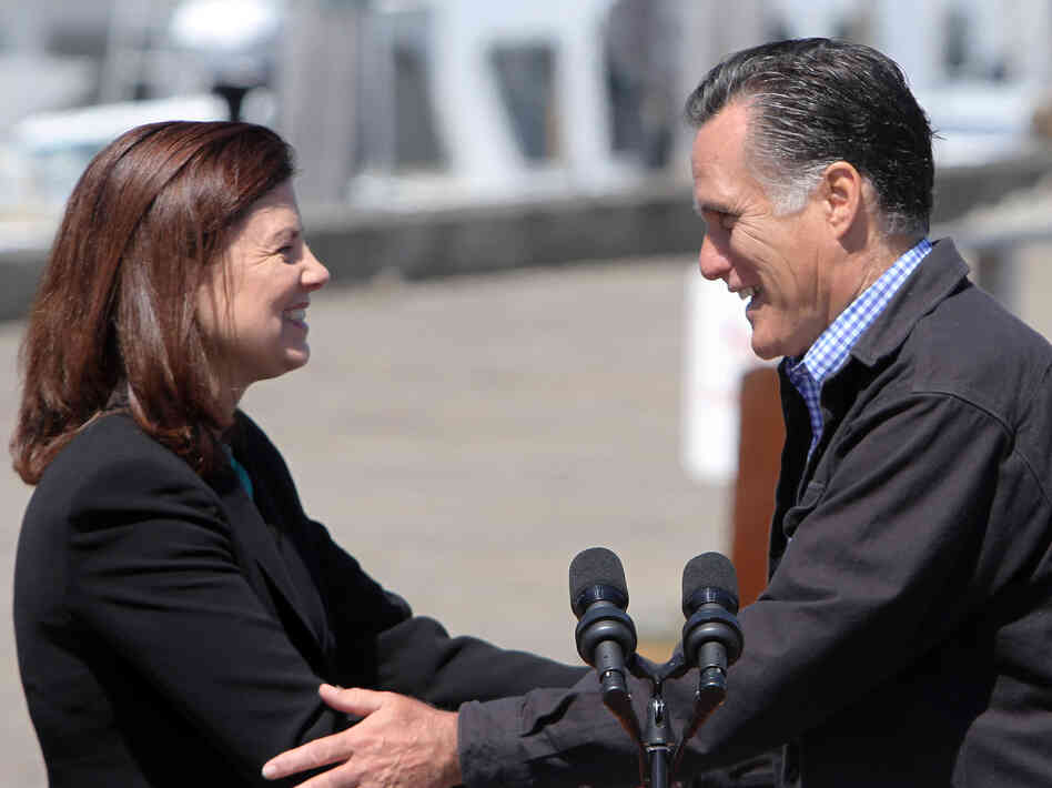 Sen. Kelly Ayotte, R-N.H., campaigns with Mitt Romney in Portsmouth, N.H., on April 30.