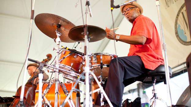 Drummer Lewis Nash performs at the 2012 Newport Jazz Festival. (Erik Jacobs for NPR)