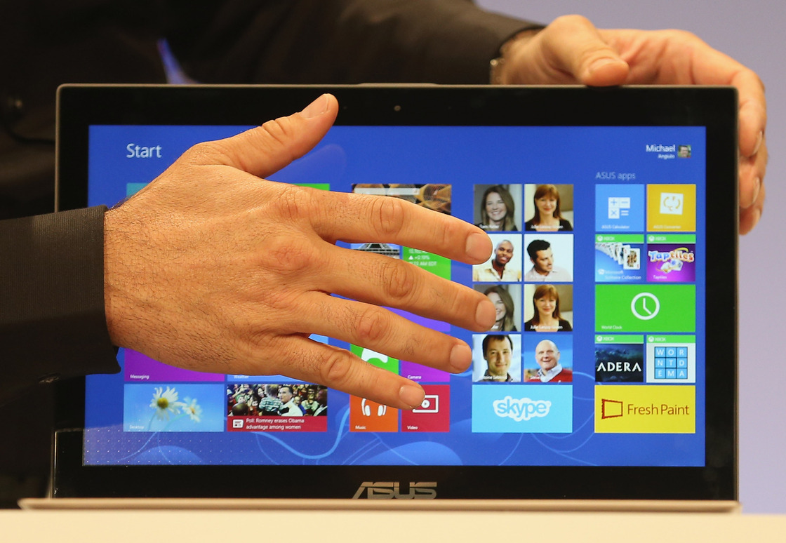 The Microsoft Windows 8 operating system is unveiled at a press conference on October 25 in New York City.