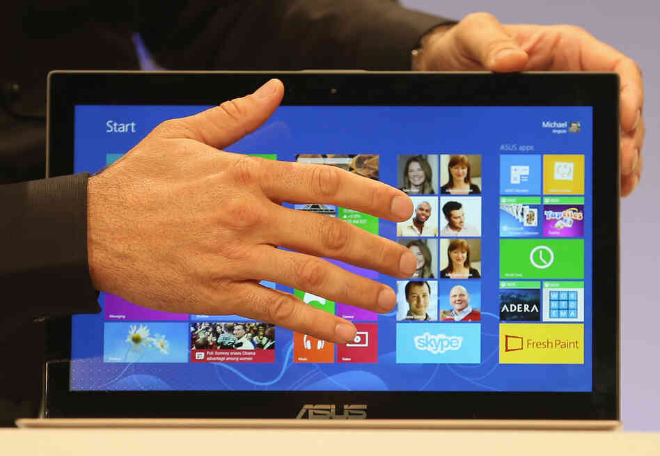The Microsoft Windows 8 operating system is unveiled at a press conference on October 25 in New York City.
