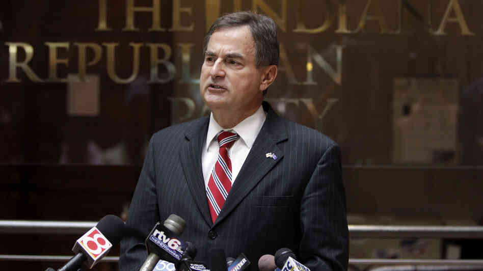 Indiana Republican Senate candidate Richard Mourdock holds a news conference Wednesday in Indianapolis to address his comments about rape and abortion.