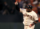 San Francisco Giants third baseman Pablo Sandoval rounding the bases after one of his three home runs last night.