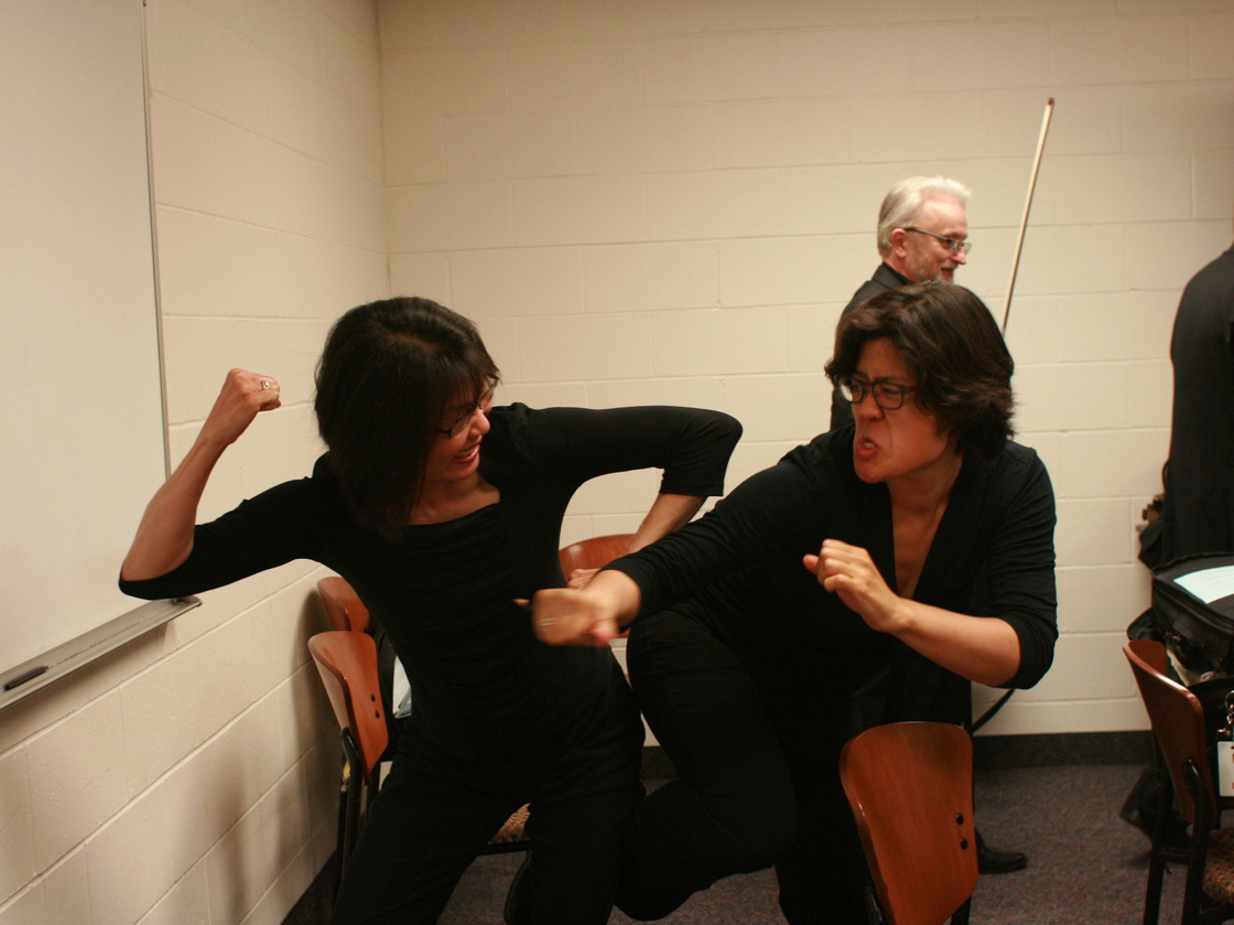 St. Paul Chamber Orchestra violists Evelina Chao and Maiya Papach wage battle in happier times.
