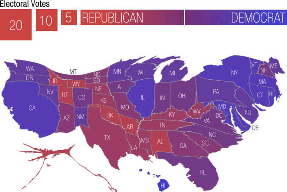 The United States, with state sized based on electoral votes. The United States, with state sized based on electoral votes.