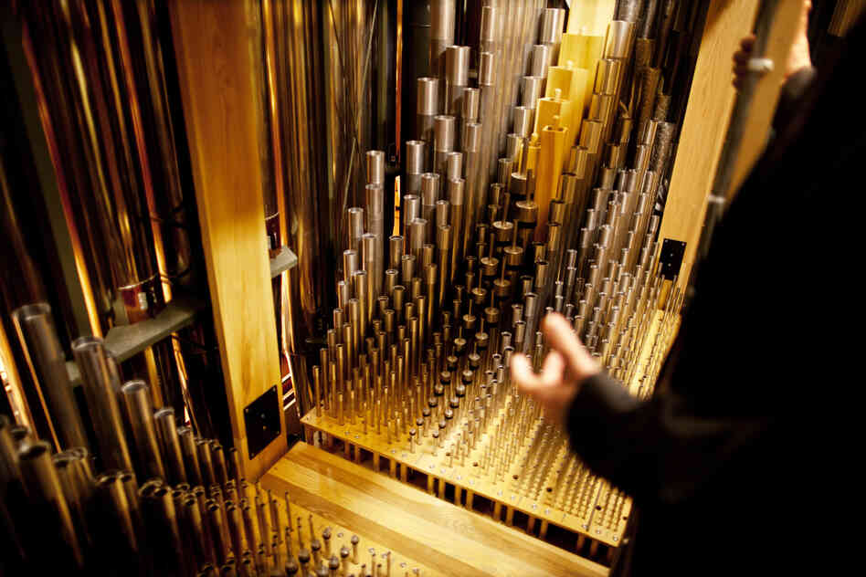 Pipes inside the organ chamber range from five-eighths of an inch to 32 feet long, with varying shapes and diameters. Each pipe is meticulously tuned to create the organ's unique tonality.