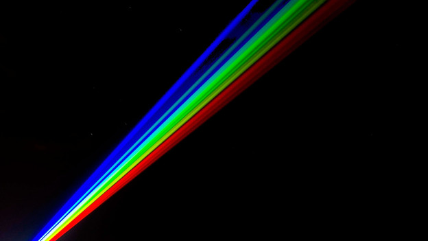 This laser's just pretty, not powerful: Artist Yvette Mattern's laser rainbow in Whitley Bay, England, earlier this year.
