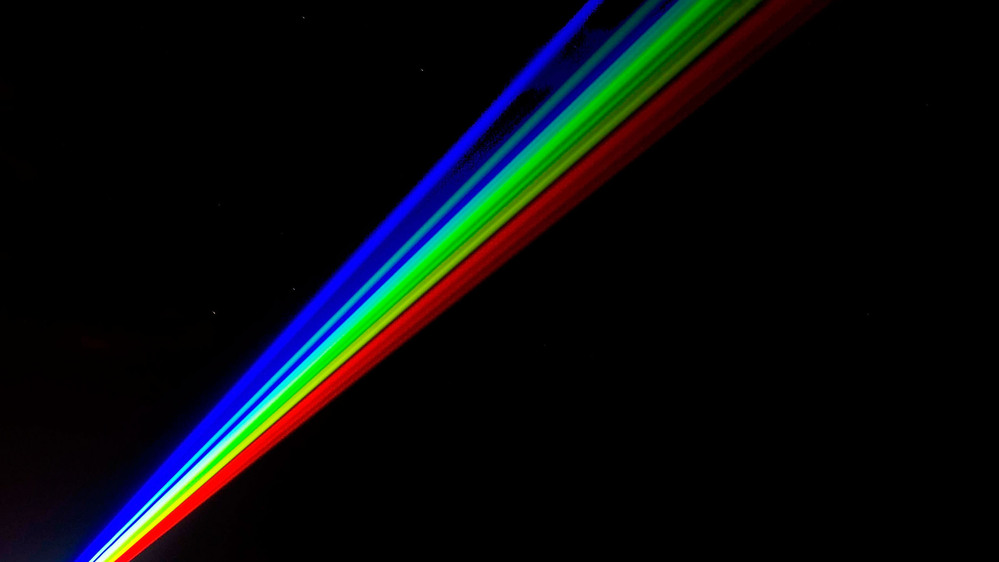 This laser's just pretty, not powerful: Artist Yvette Mattern's laser rainbow in Whitley Bay, England, earlier this year.