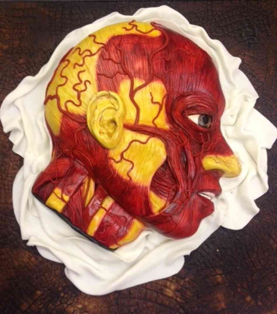 An Anatomical Model: This sponge cake with marzipan icing by the Conjurer's Kitchen, a specialty baker, depict the art of wax modeling called "moulage" first developed during the Renaissance.