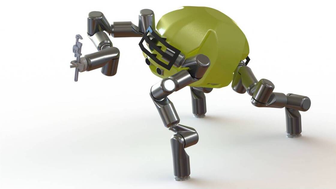 The "RoboSimian" from NASA's Jet Propulsion Laboratory has the advantage of being able to grasp things with all four limbs, like a chimp. It will compete in the DARPA Robotics Challenge.