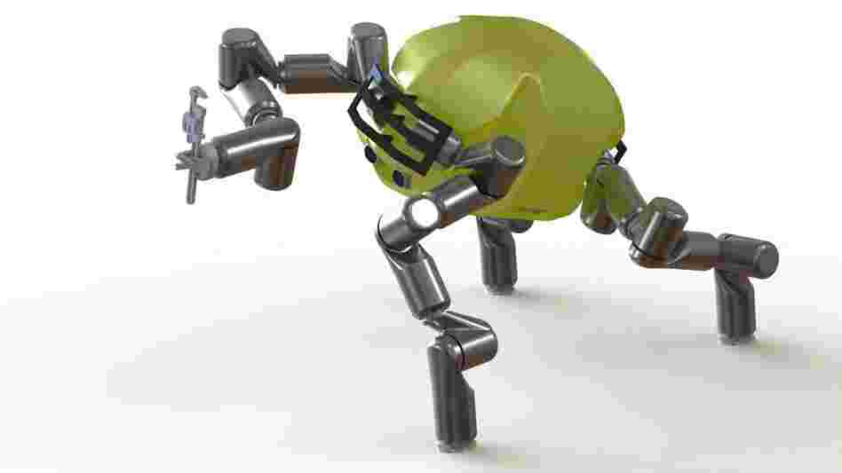 The "RoboSimian" from NASA's Jet Propulsion Laboratory has the advantage of being able to grasp things with all four limbs, like a chimp. It will compete in the DARPA Robotics Challenge.
