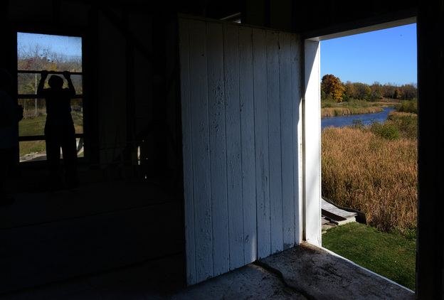 My favorite view from the fourth floor of Margaret Zerwekh's mill house, looking east out on the Bark — herons use the river like a private causeway, and fish swim in the millrace. My favorite view from the fourth floor of Margaret Zerwekh's mill house, looking east out on the Bark — herons use the river like a private causeway, and fish swim in the millrace.