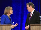 Democrat Maggie Hassan and Republican Ovide Lamontagne talk during a break in their gubernatorial debate in Henniker, N.H., on Oct. 4. Democrat Maggie Hassan and Republican Ovide Lamontagne talk during a break in their gubernatorial debate in Henniker, N.H., on Oct. 4.