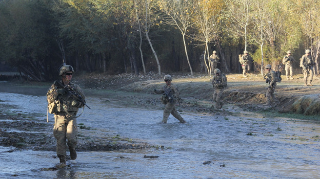 U.S. troops patrol in the Baraki Barak district of Logar province, Afghanistan.