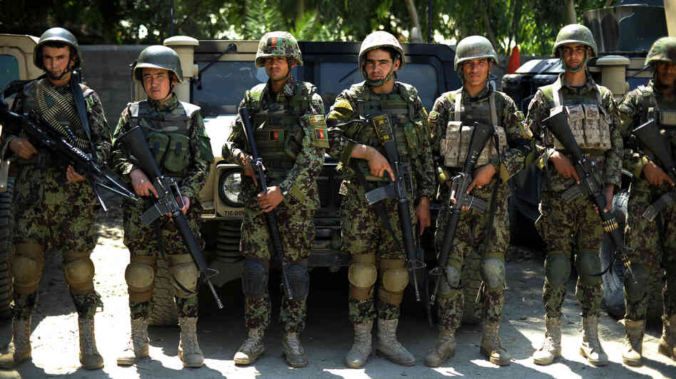 Afghan National Army soldiers at Camp Joyce base in Kunar Province in August.