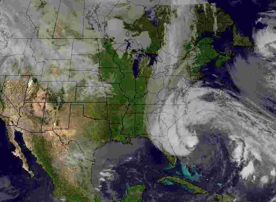 Hurricane Sandy's huge cloud extends up to 2,000 miles based on a satellite image from Sunday.