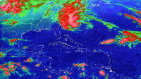 This satellite image from the National Hurricane Center in Miami shows Sandy at 10:03 a.m., Sunday.