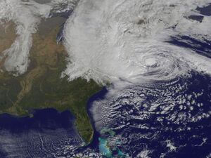 A satellite image of Hurricane Sandy as it approaches the East Coast at 10:40 a.m. on Monday.