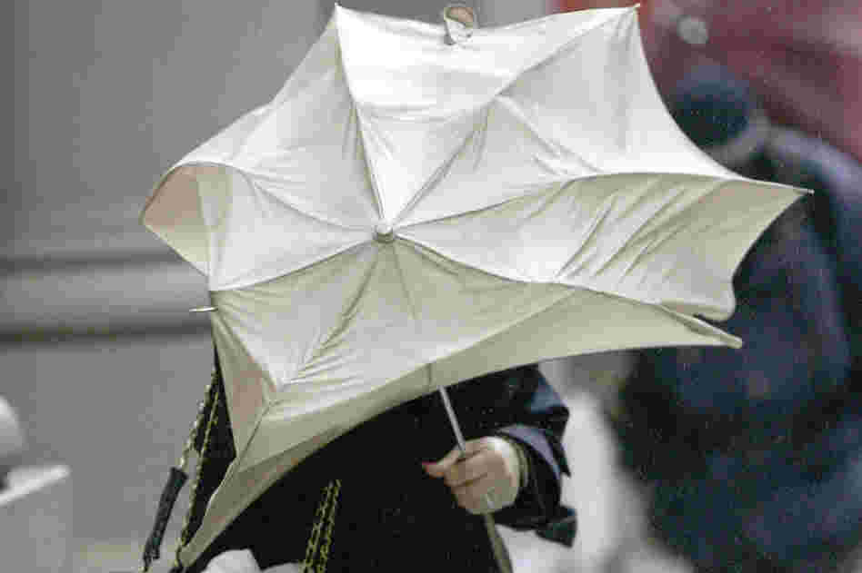 Umbrella attack during Hurricane Wilma in New York City, 2005. 