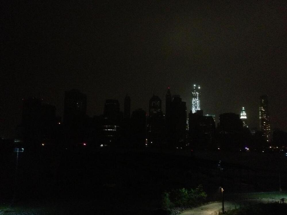 Lower Mahanttan in the dark.