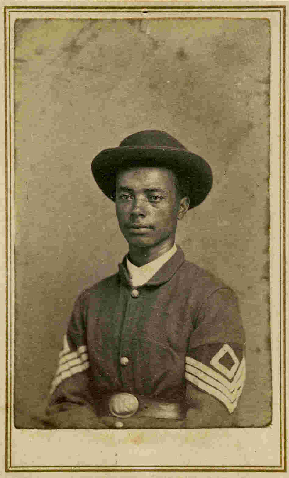 1st Sgt. Octavius McFarland was a slave from Missouri. "My favorite photograph in the book, and it graces the jacket," writes Coddington. "McFarland stares away from the camera with quiet confidence and dignity, proudly wearing his Union uniform with the chevrons of a first sergeant." 1st Sgt. Octavius McFarland was a slave from Missouri. "My favorite photograph in the book, and it graces the jacket," writes Coddington. "McFarland stares away from the camera with quiet confidence and dignity, proudly wearing his Union uniform with the chevrons of a first sergeant."