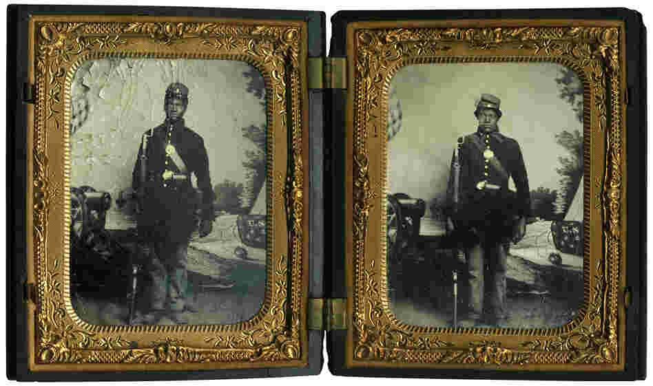 John and Isaiah Owens. "An absolutely wonderful cased tintype of two brothers who served in the same company in the 60th U.S. Colored Infantry," writes Coddington. "The story of the Owens brothers is poignant. Both died during the war. Isaiah succumbed of disease, and John fell from a transport and drowned in the Mississippi River." John and Isaiah Owens. "An absolutely wonderful cased tintype of two brothers who served in the same company in the 60th U.S. Colored Infantry," writes Coddington. "The story of the Owens brothers is poignant. Both died during the war. Isaiah succumbed of disease, and John fell from a transport and drowned in the Mississippi River."