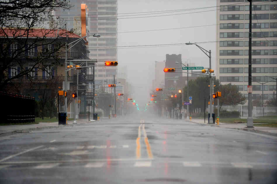 Empty streets in Atlantic City, N.J., on Monday.