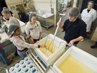 Oregon State University food science and technology students mix a batch of havarti cheese in a cheesemaking class. Oregon State University food science and technology students mix a batch of havarti cheese in a cheesemaking class.