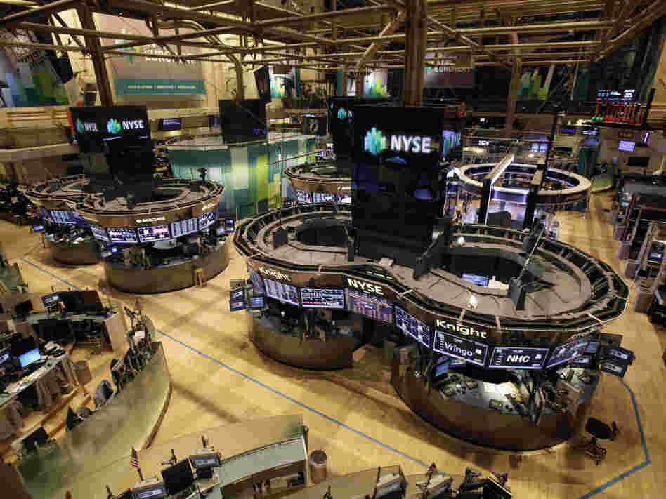 The floor of the New York Stock Exchange was empty of traders Monday, as New York's financial district braced for the onslaught of Hurricane Sandy.