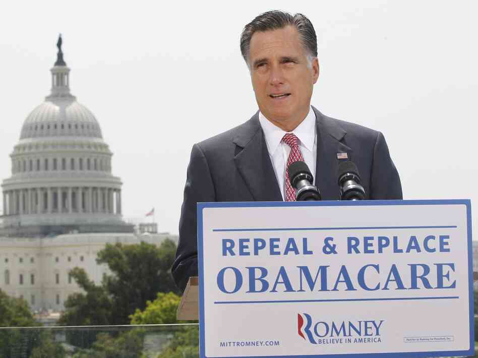 Republican presidential candidate Mitt Romney speaks about the Supreme Court ruling on health care in Washington on June 28.