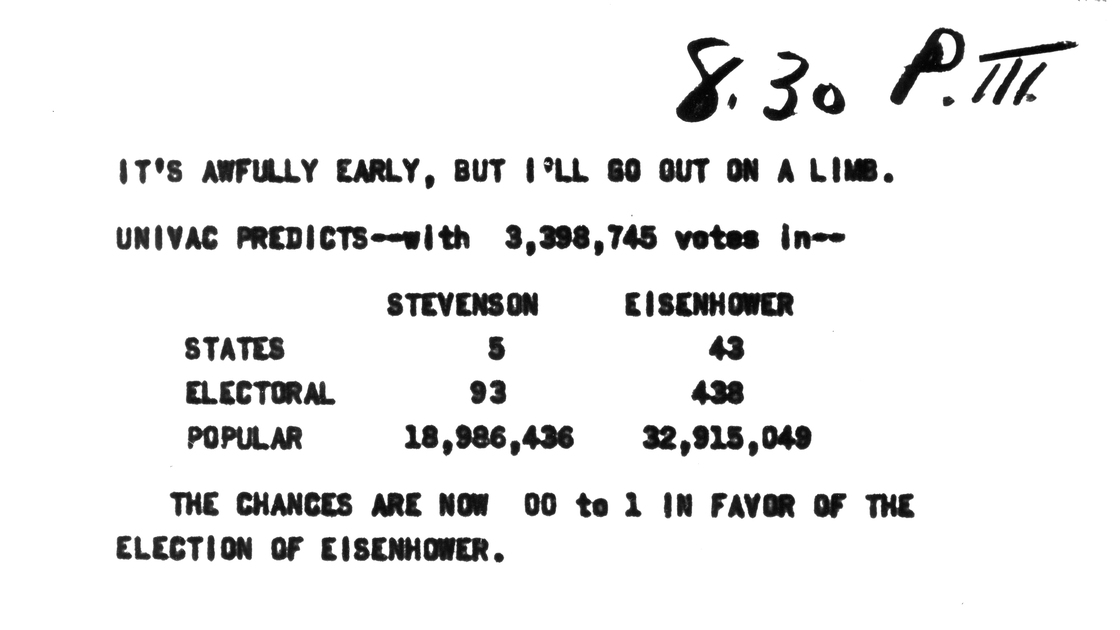 A printout of the UNIVAC prediction of the 1952 presidential prediction.