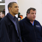 President Obama and New Jersey Gov. Chris Christie at the Brigantine Beach Community Center in Brigantine, N.J., where they met with local residents displaced by Sandy. President Obama and New Jersey Gov. Chris Christie at the Brigantine Beach Community Center in Brigantine, N.J., where they met with local residents displaced by Sandy.