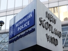 The rotating sign outside London Metropolitan Police headquarters. The rotating sign outside London Metropolitan Police headquarters.