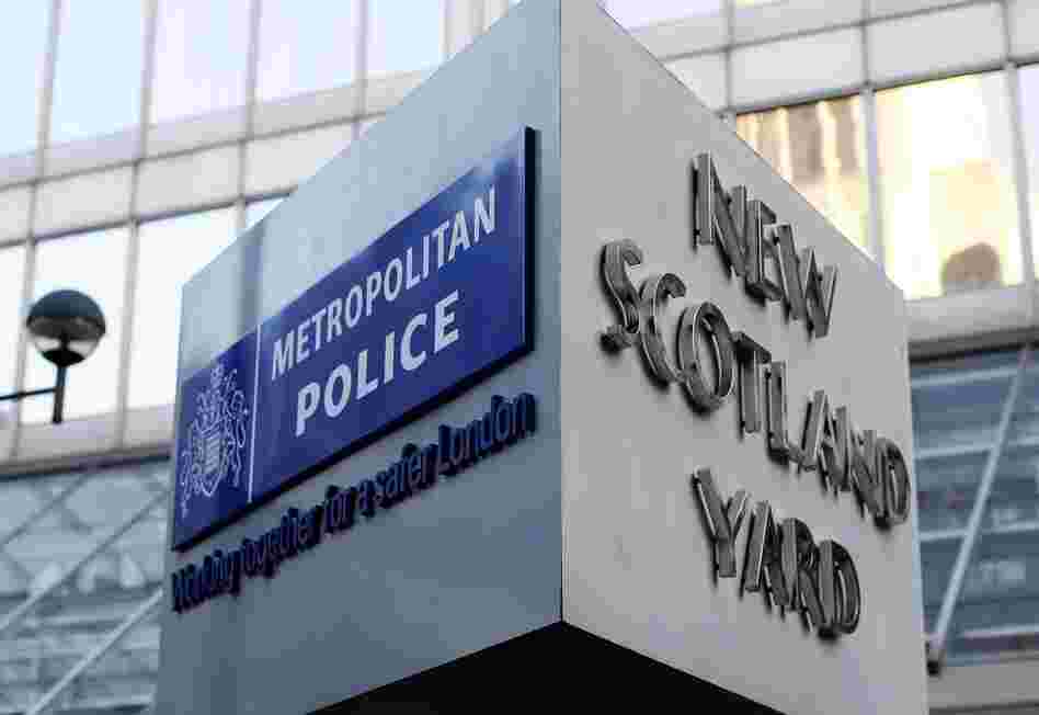 The rotating sign outside London Metropolitan Police headquarters.
