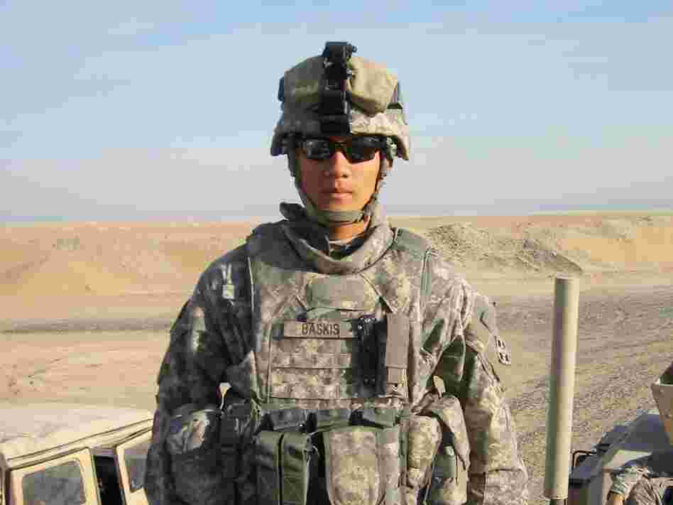 Spc. Steve Baskis goes on patrol in Iraq.