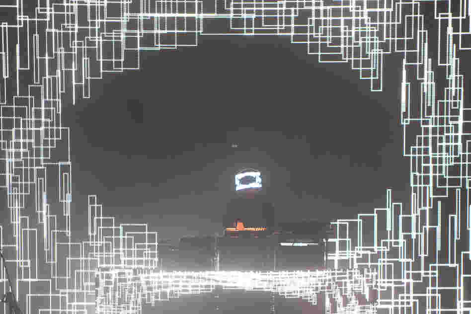 Many of the performances at Moogfest married sound with stunning visuals, including this geometric light show from Squarepusher's set at the Thomas Wolfe Auditorium.