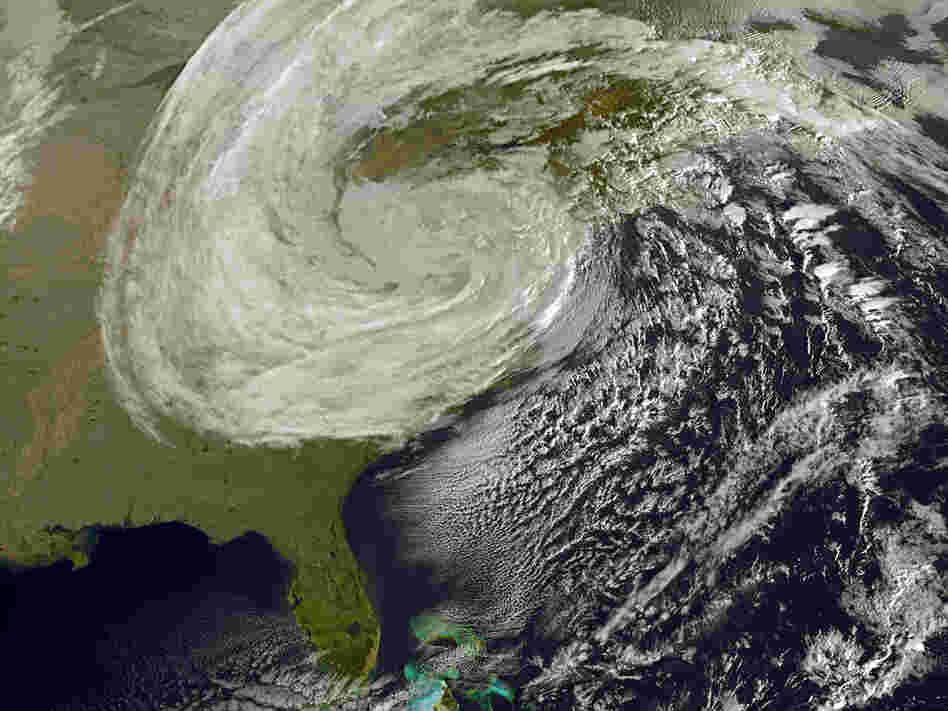 A satellite's view of Hurricane Sandy as it moves inland, Oct. 30, 2012.