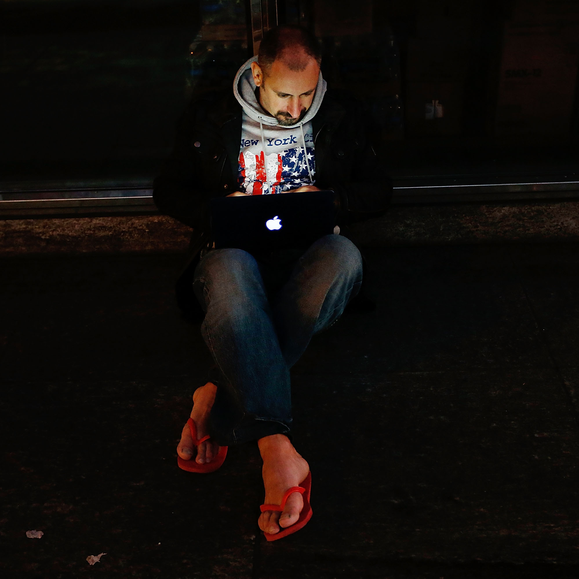 Waiting Tuesday night in Times Square.