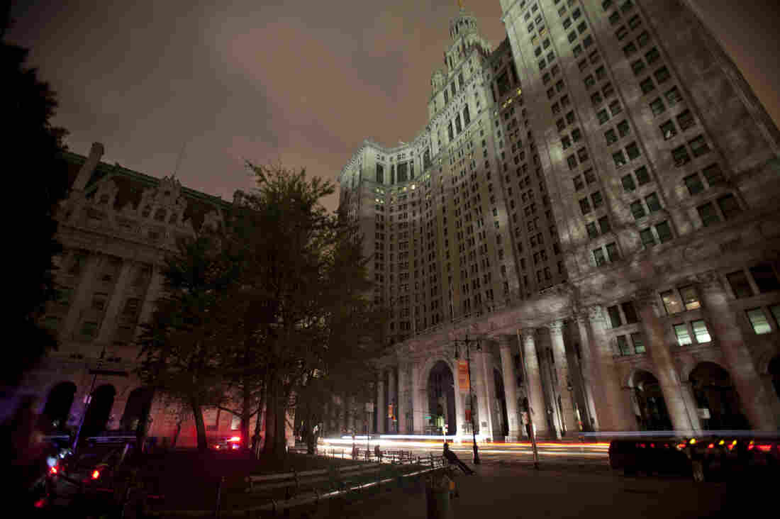 The municipal building, blacked out. The municipal building, blacked out.